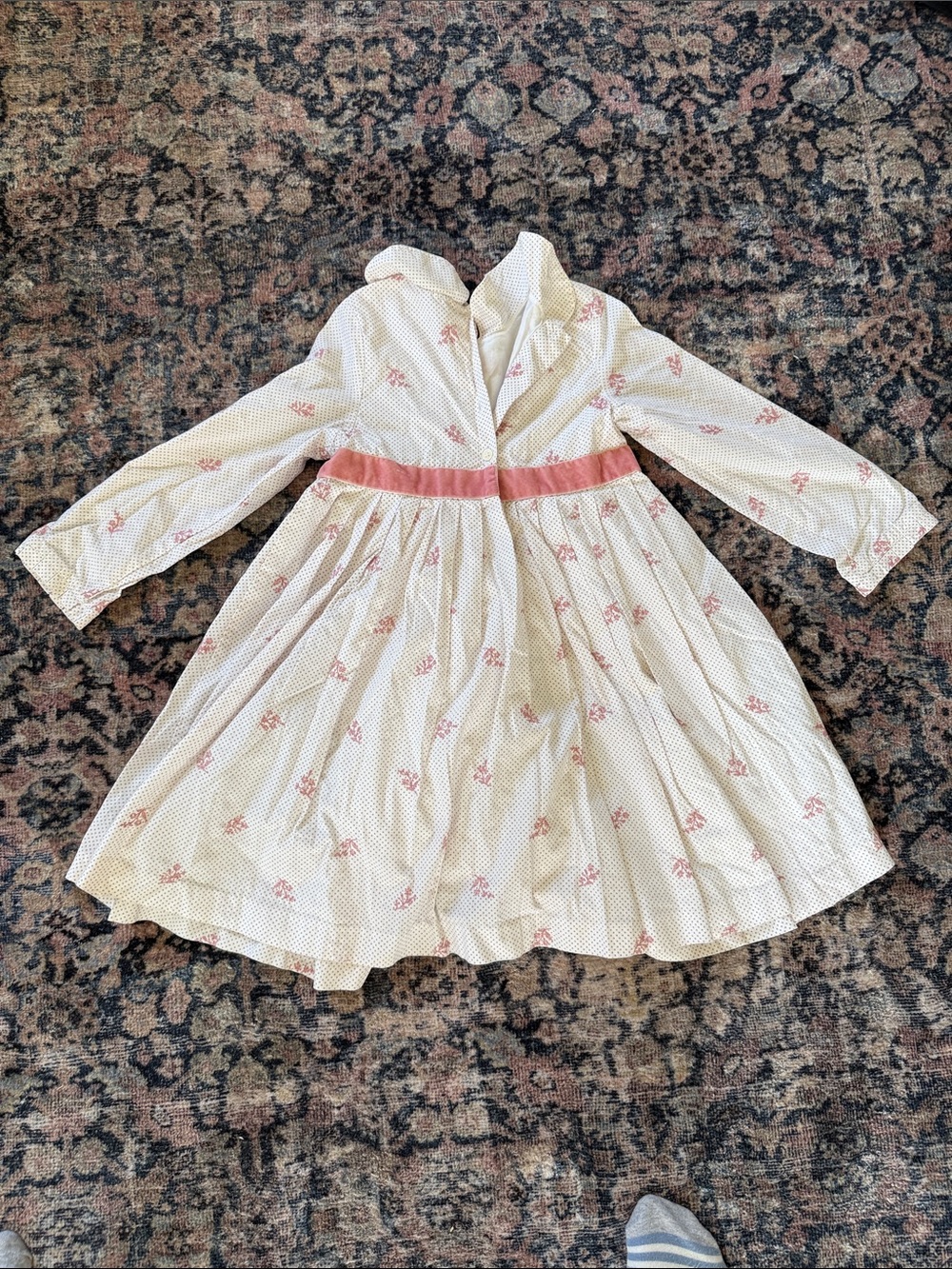 Janie and Jack Cream Dress with Pink Floral Print and Pink Waistband